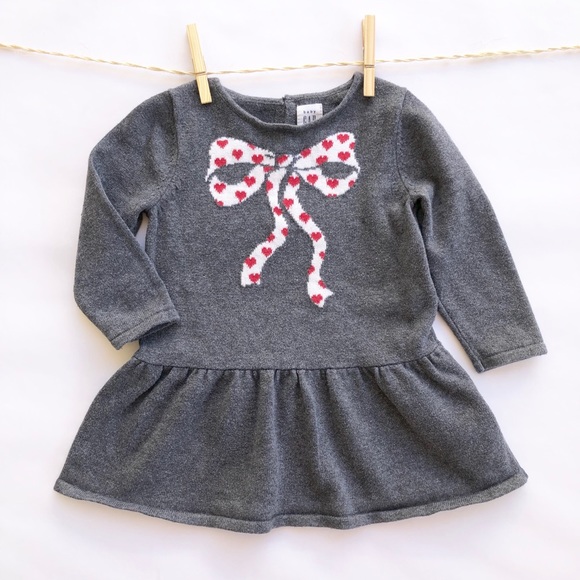 Baby Gap Girl Bow Intarsia Drop-Waist Knit Dress - Picture 2 of 6